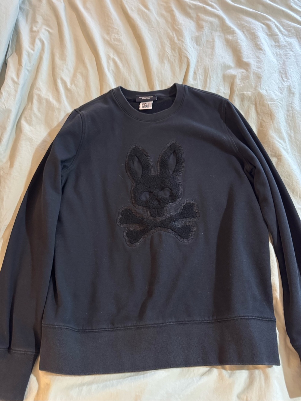 Psycho Bunny Crewneck Sweater with Textured Bunny Skull. Black men’s S